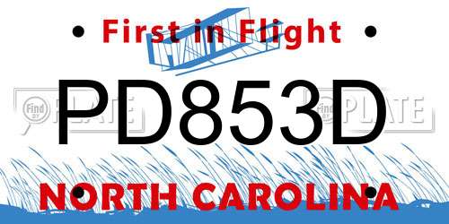 PD853D North Carolina License Plate