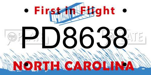 PD8638 North Carolina License Plate