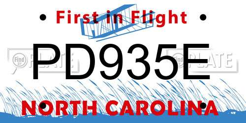 PD935E North Carolina License Plate