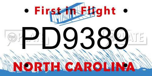 PD9389 North Carolina License Plate