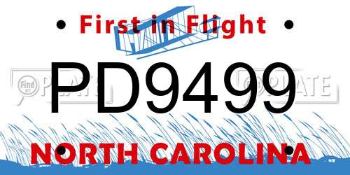 PD9499 North Carolina License Plate
