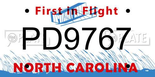 PD9767 North Carolina License Plate