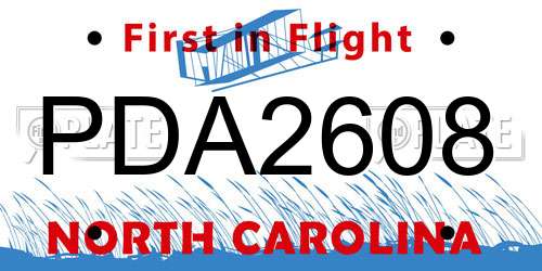 PDA2608 North Carolina License Plate