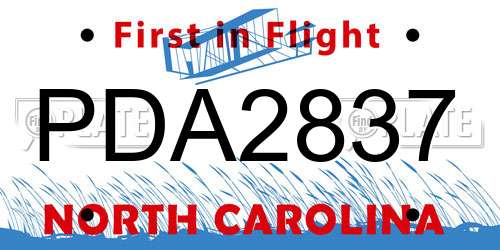 PDA2837 North Carolina License Plate