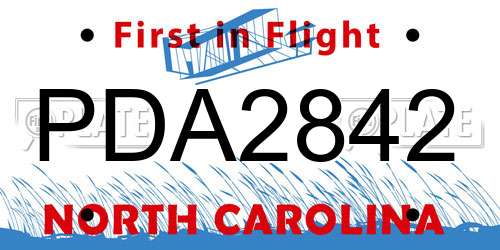 PDA2842 North Carolina License Plate