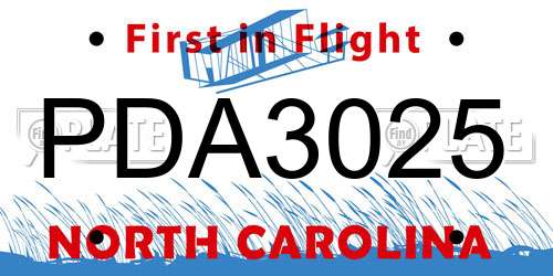 PDA3025 North Carolina License Plate