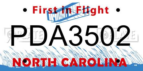 PDA3502 North Carolina License Plate