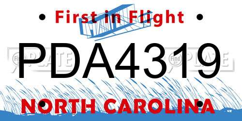 PDA4319 North Carolina License Plate