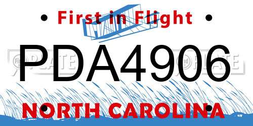 PDA4906 North Carolina License Plate