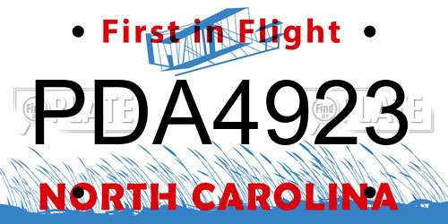 PDA4923 North Carolina License Plate