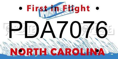 PDA7076 North Carolina License Plate