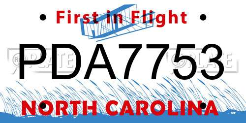 PDA7753 North Carolina License Plate