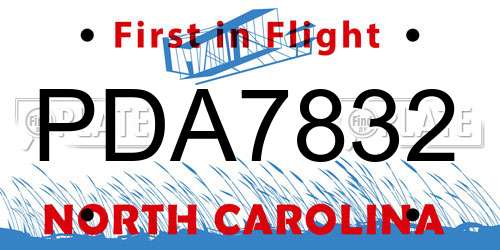 PDA7832 North Carolina License Plate