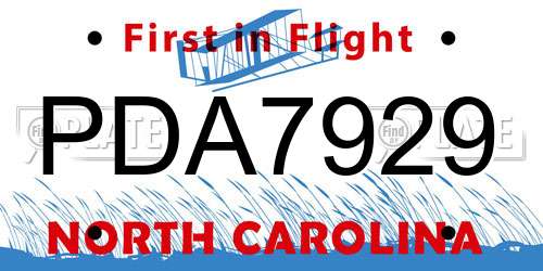 PDA7929 North Carolina License Plate
