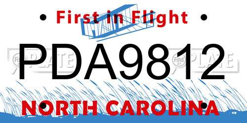 PDA9812 North Carolina License Plate