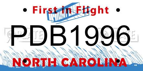 PDB1996 North Carolina License Plate