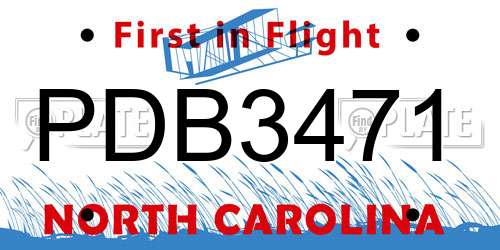 PDB3471 North Carolina License Plate