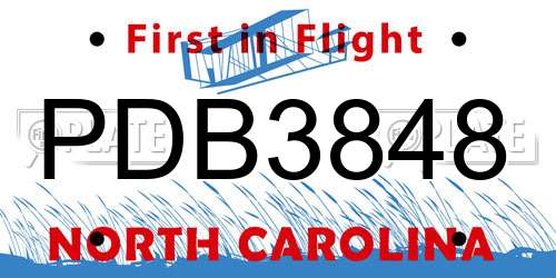 PDB3848 North Carolina License Plate