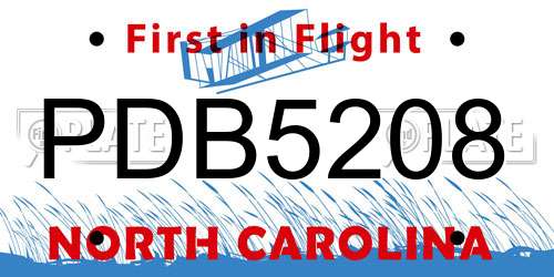 PDB5208 North Carolina License Plate