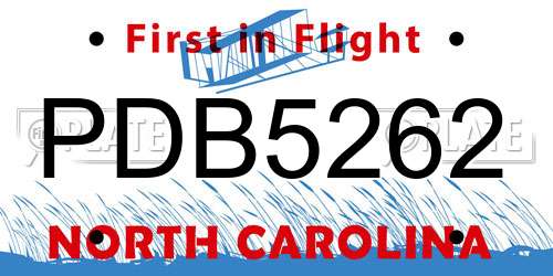 PDB5262 North Carolina License Plate