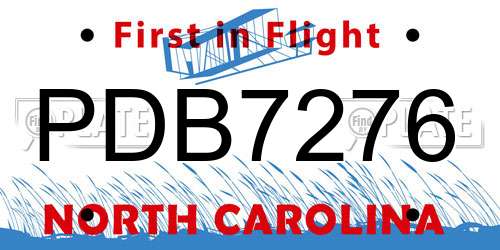 PDB7276 North Carolina License Plate