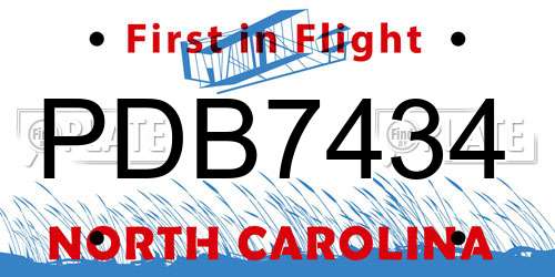 PDB7434 North Carolina License Plate
