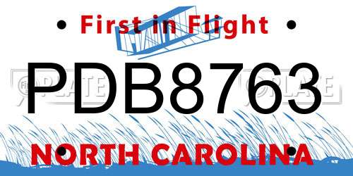 PDB8763 North Carolina License Plate