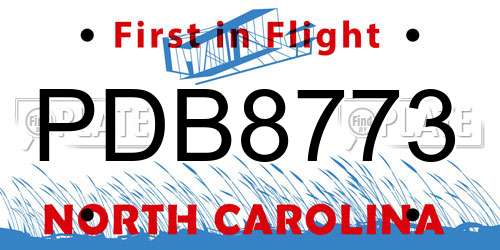 PDB8773 North Carolina License Plate