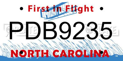 PDB9235 North Carolina License Plate