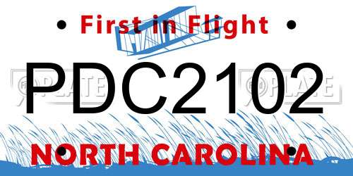PDC2102 North Carolina License Plate