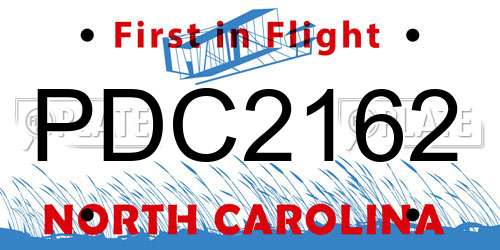 PDC2162 North Carolina License Plate