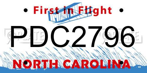 PDC2796 North Carolina License Plate