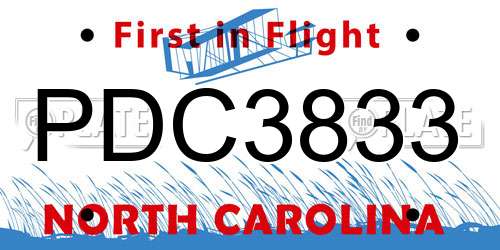 PDC3833 North Carolina License Plate