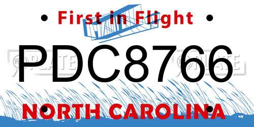 PDC8766 North Carolina License Plate