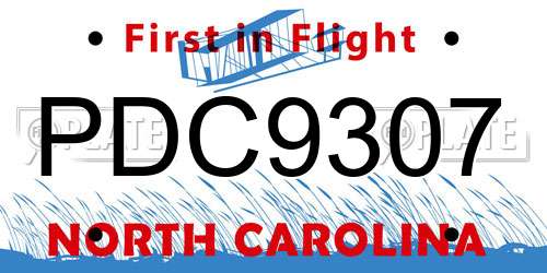 PDC9307 North Carolina License Plate