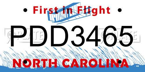 PDD3465 North Carolina License Plate