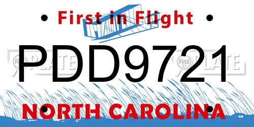 PDD9721 North Carolina License Plate