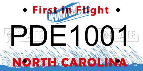 PDE1001 North Carolina License Plate