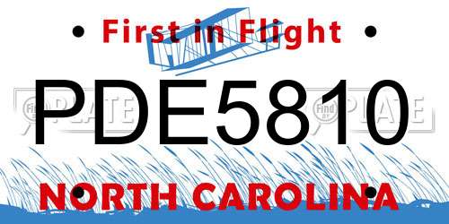 PDE5810 North Carolina License Plate