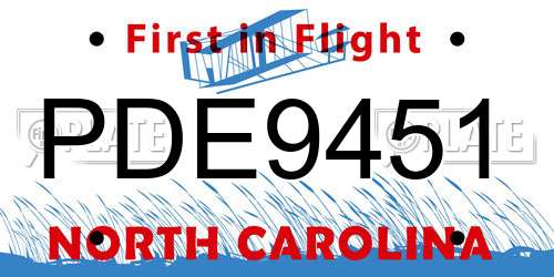 PDE9451 North Carolina License Plate