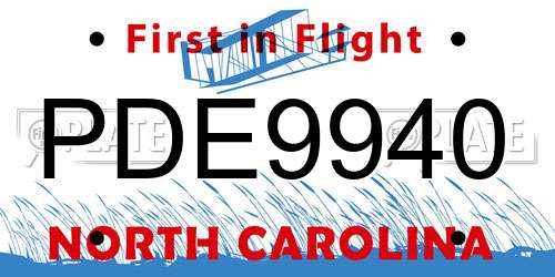 PDE9940 North Carolina License Plate