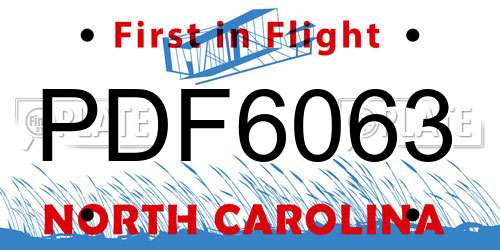PDF6063 North Carolina License Plate