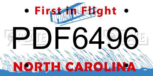 PDF6496 North Carolina License Plate