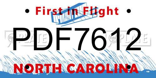 PDF7612 North Carolina License Plate