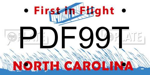 PDF99T North Carolina License Plate