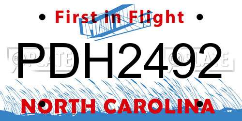PDH2492 North Carolina License Plate