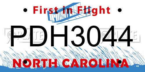 PDH3044 North Carolina License Plate