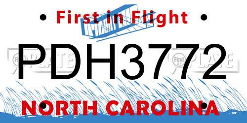 PDH3772 North Carolina License Plate