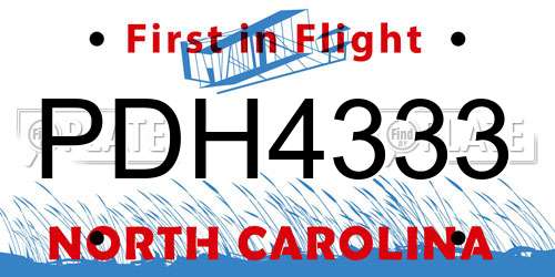 PDH4333 North Carolina License Plate