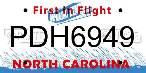 PDH6949 North Carolina License Plate